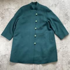 レトロ 希少色 エメラルドグリーン スタンドカラー ウールコート ヴィンテージ