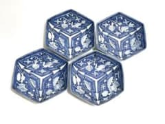 古伊万里 染付 宝尽図 幾何学 六角形 向付 小皿 4枚 アンティーク 骨董