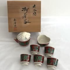 煎茶道 九谷焼 九谷木米 煎茶セット06 九谷焼/小茶器揃】清峰 木箱 急須 湯呑み5客 煎茶器セット 九谷松寿堂