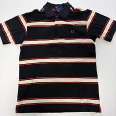 FRED PERRY ブラック ストライプ ポロシャツ Mのサムネイル