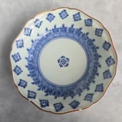 古伊万里 染付 深皿 七宝文 五葉若葉 金継ぎ 江戸 金直し アンティーク