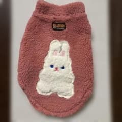 犬服　前留め　もこもこうさぎさんベスト　M ピンクのサムネイル