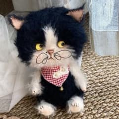 うさぎになりたいわたあめ仔猫 ぬいぐるみ 海外作家様 テディベア ハンドメイド 大きいお目目の猫ちゃん アーティストベア 海外作家様 ハンドメイド