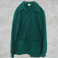 希少✨70s✨ヴィンテージ【L】シャツジャケット デカ襟 深緑 レトロ