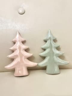 クリスマスツリー 置物 2点セット 陶器製 パステルカラーのサムネイル