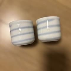 青と白のストライプ湯飲み2個セットのサムネイル