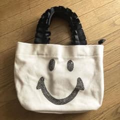 スマイル ハンドバッグ フリル お弁当 ランチバッグ ラインストーン ポケット多