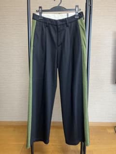 ATTACHMENT メンズ ウールスラックス パンツ ブラック×カーキのサムネイル