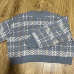 チェック柄ニット ブルー系のサムネイル