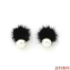 ファーピアス 片耳2個セット ポンポン パール付き即okのサムネイル