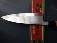 日本橋/木屋イヅツキ出刃包丁/本水牛柄刃渡180mm共箱有り☆手研ぎ済み