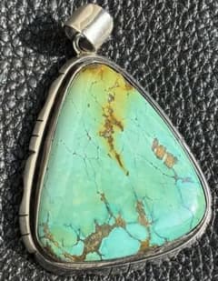 Turquoise pendant top, extra-large size, sterling silver (925), Indian jewelry.