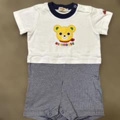 ミキハウス　水色 クマ刺繍ロンパース ミキハウス クマ刺繍 美品 チェックロンパース - メルカリ