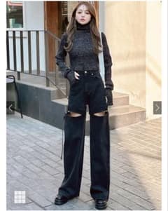 GRL セパレート デニムパンツ ブラック 2wayスリットデニムのサムネイル