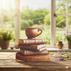 オブジェ 木製 カップ 本 2D 置物 インテリア アンティーク 【1302