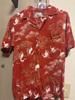 TWO PALMS アロハシャツ レッド 鶴柄 Mのサムネイル
