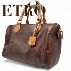 ETRO エトロ ミニ ボストンバッグ T7 レザー ブラウン PVC - メルカリ