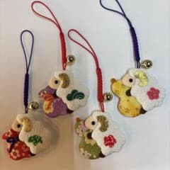 ハンドメイド　ストラップ　ちりめん根付・縁起ひつじ　4点セット - 5