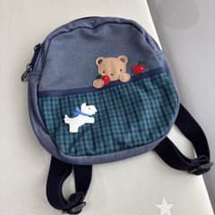 【美品】ファミリア familiar ベビー キッズ 青チェック リュックのサムネイル