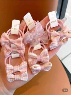 リボン付きヘアゴム 5個セット ピンクのサムネイル