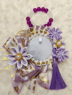 ハンドメイド ロゼット 和風 つまみ細工 紫白のサムネイル