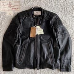 新品/XL AVIREX ライダースジャケット 茶芯 エイジド加工 羊革 黒
