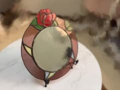 ステンドグラス 卓上ミラー 薔薇デザイン