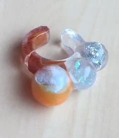【一点物】ハンドメイド イヤーカフ レジン オレンジ シルバー 片耳 大人可愛いのサムネイル