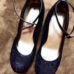 送料込 ♡花柄 レース ヒール 靴 Lのサムネイル