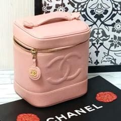 シャネル バニティバッグ ポーチ キャビアスキン ピンク ココマーク GD