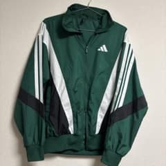 adidas】 アディダス ナイロンジャケット 緑 グリーンS ダブルジップ
