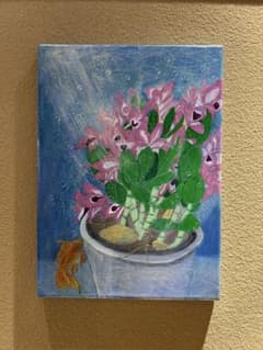 水中花と金魚•デンドロビウム アクリル画 絵 絵画 呼吸 - メルカリ