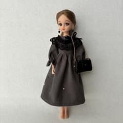 No.529 リカちゃん服 ハンドメイド ワンピース 本革バッグ ピアス