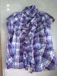 いおり様専用　ナラカミーチェ　フリル付き紫系チェック半袖シャツ IIIのサムネイル