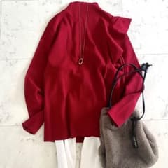 近年モデル ADORE アドーア ショルダーラッフルニット モックネック レッド 美品 アドーア ADORE ショルダーラッフルニット 近年モデル レッド 38