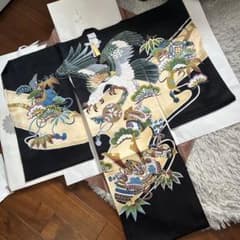男の子　お宮参り用黒地金色鷲刺繍着物　長襦袢　　クリーニング済み　一回着用 男の子 お宮参り用黒地金色鷲刺繍着物 長襦袢 クリーニング済み 一回