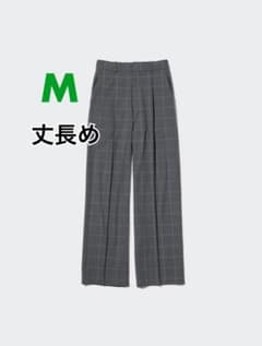 【美品】UNIQLO チェック柄 ワイドパンツ グレー　丈長めMのサムネイル