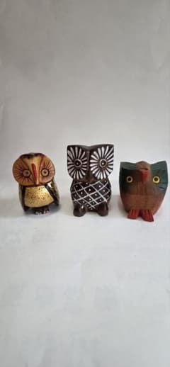 木製フクロウ置物 3点セットのサムネイル