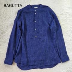美品 バグッタ リネン100% スキッパー カプリシャツ ブルー サイズM
