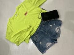 ツイーティーロングTシャツとデニムショートパンツセットのサムネイル