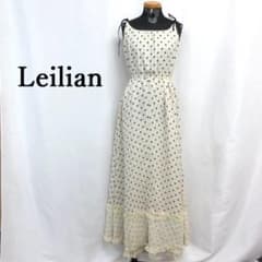 美品♡レリアン ドットレース ドレス ワンピース ウエストリボン ロング 9 MY3433□Leilian□レリアン ロングキャミワンピ ドット柄 レース 9