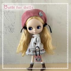 花柄ワンピ、帽子、バッグ、カーデ　ブライスアウトフィット、ハンドメイドドール服のサムネイル
