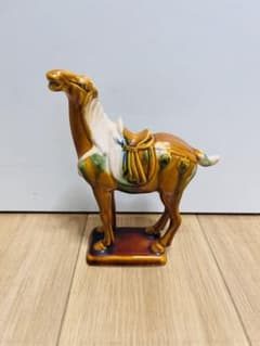 中国 唐三彩 馬 置物 陶器 馬の置物 茶色 中国美術 唐物 - メルカリ