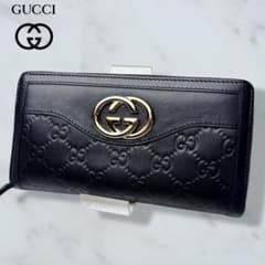 011 極美品 GUCCI インターロッキング 長財布 ラウンドファスナー b5