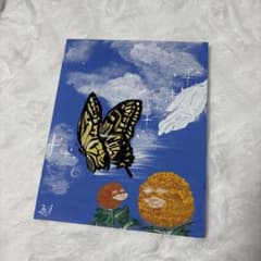 手描きアートパネル 蝶と花 ファンタジーイラストのサムネイル