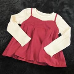 【120サイズ】長袖カットソー 赤色/クリーム色のサムネイル