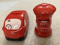 赤い郵便ポスト・郵便配達車　陶器製貯金箱セットのサムネイル
