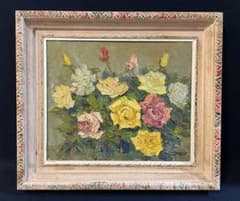 「真作」岡部忠之『薔薇 』静物画　油彩画　額装　サイン有り　10号 真作」岡部忠之『薔薇 』静物画 油彩画 額装 サイン有り 10号 - メルカリ