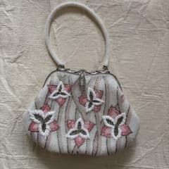 和装用 ビーズバッグ 花柄 ホワイト ピンクのサムネイル