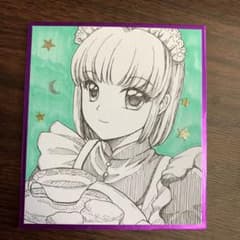 ☆手描きイラスト 色紙 オリジナル メイド アナログ - メルカリ